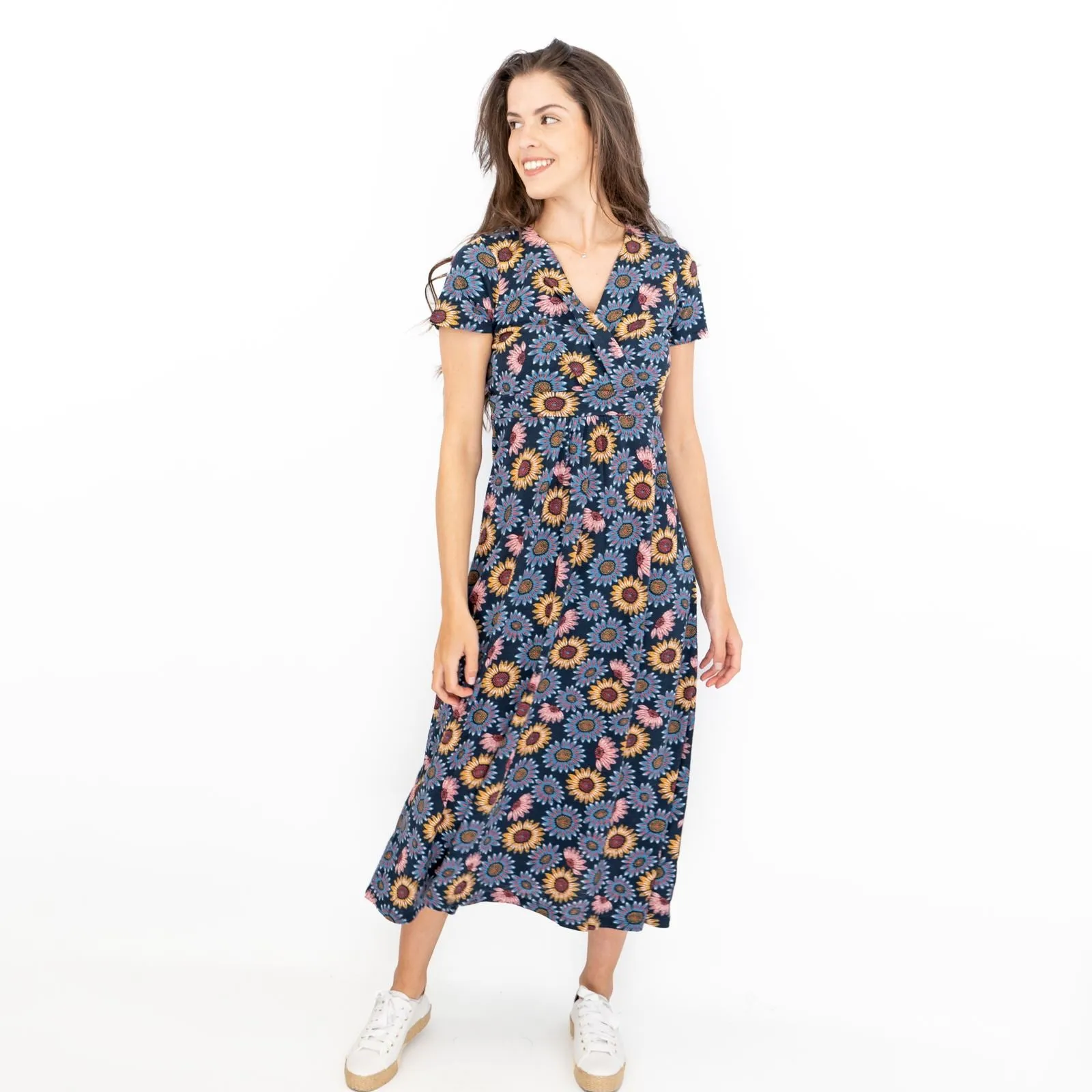 Seasalt Navy Sunflower Chapelle Jersey Midi Dress