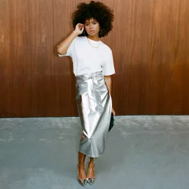 Silver Vegan Leather Jaspre Skirt