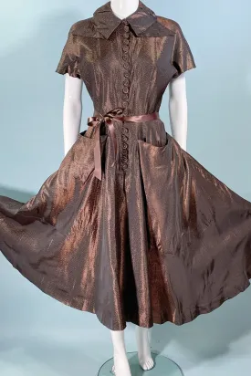 SOLD Vintage 40s Copper/Black Shimmering Party Dress Mademoiselle Juliette, 26" W