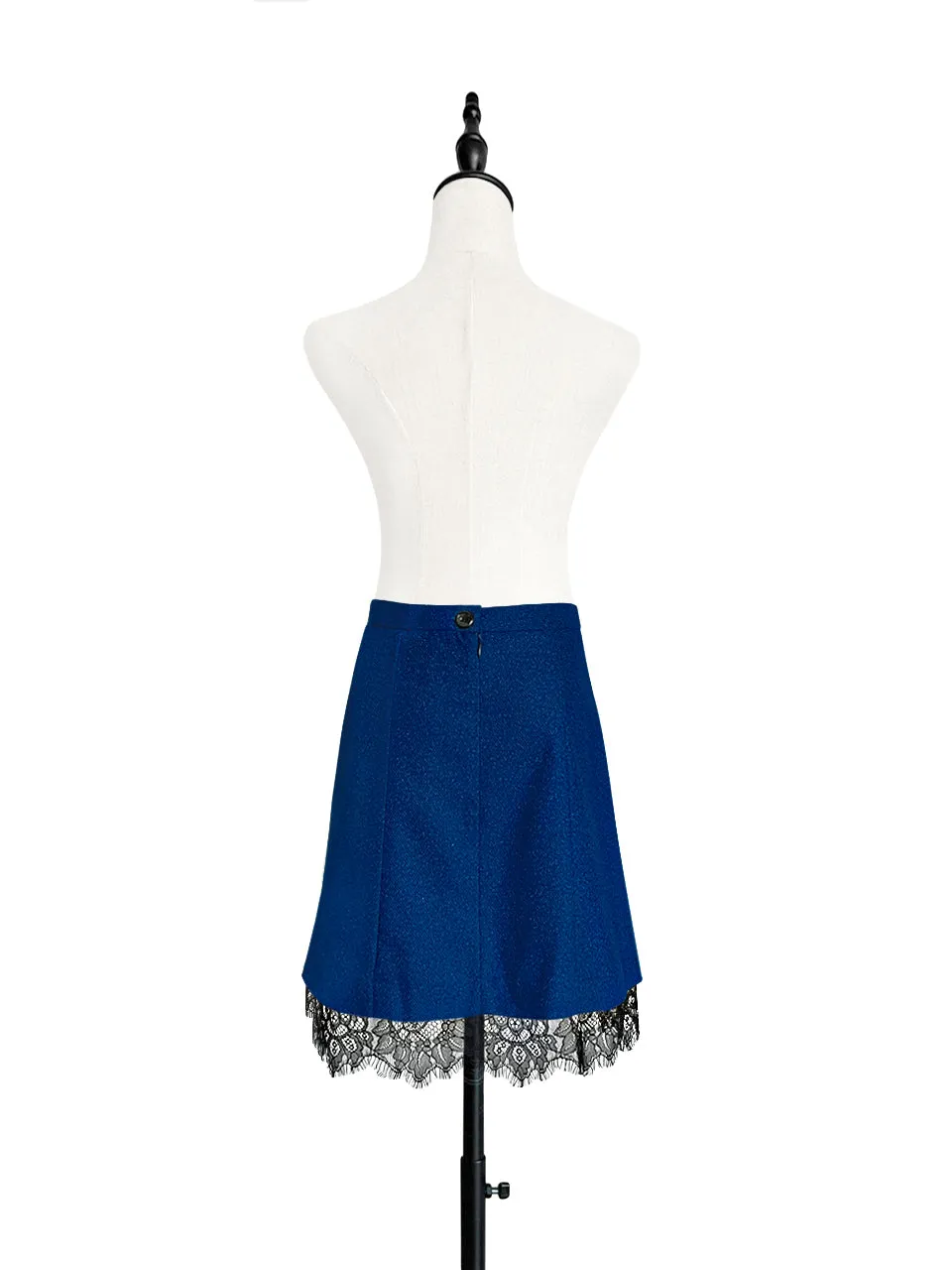 Surprise Sale! Dark Blue Printed Knit A-line Lace Trim Short Skort