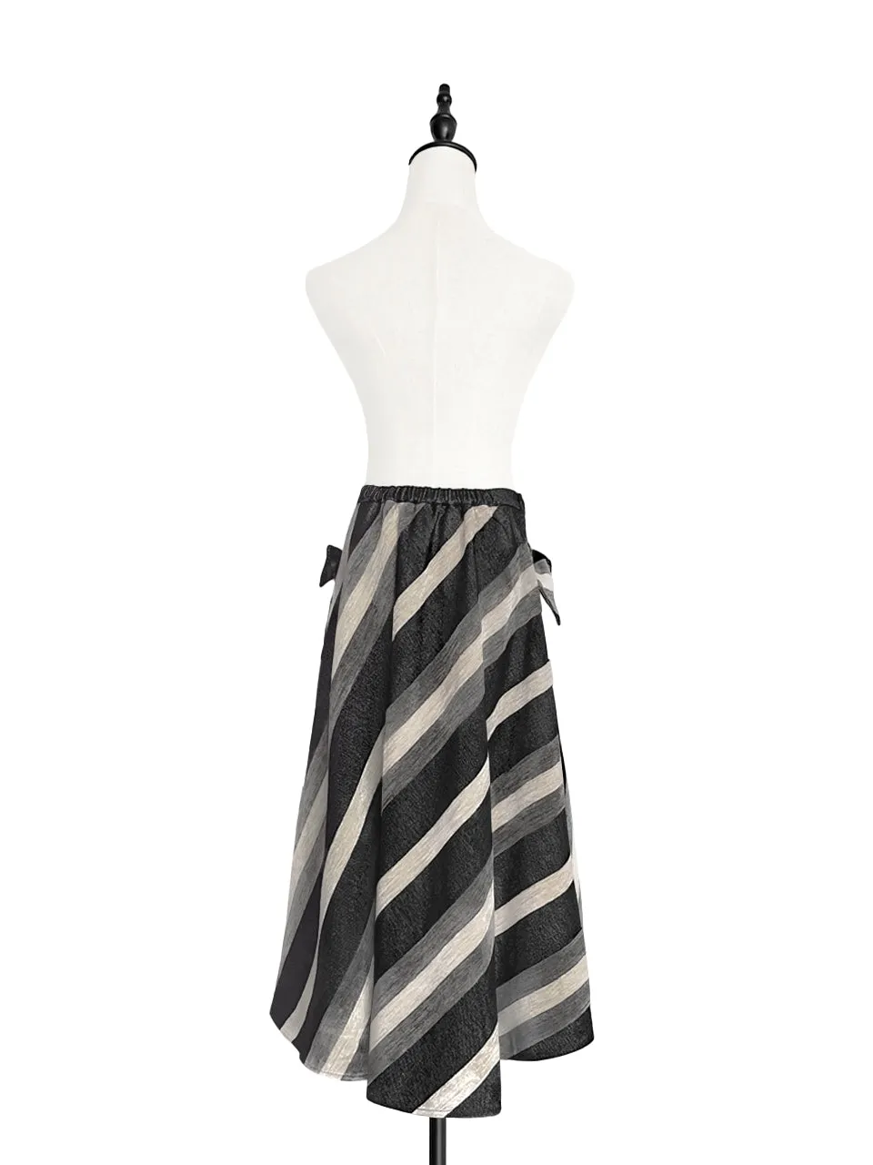 Surprise Sale! Velvet-Striped Denim Tie Bow Pockets Full Midi Skirt