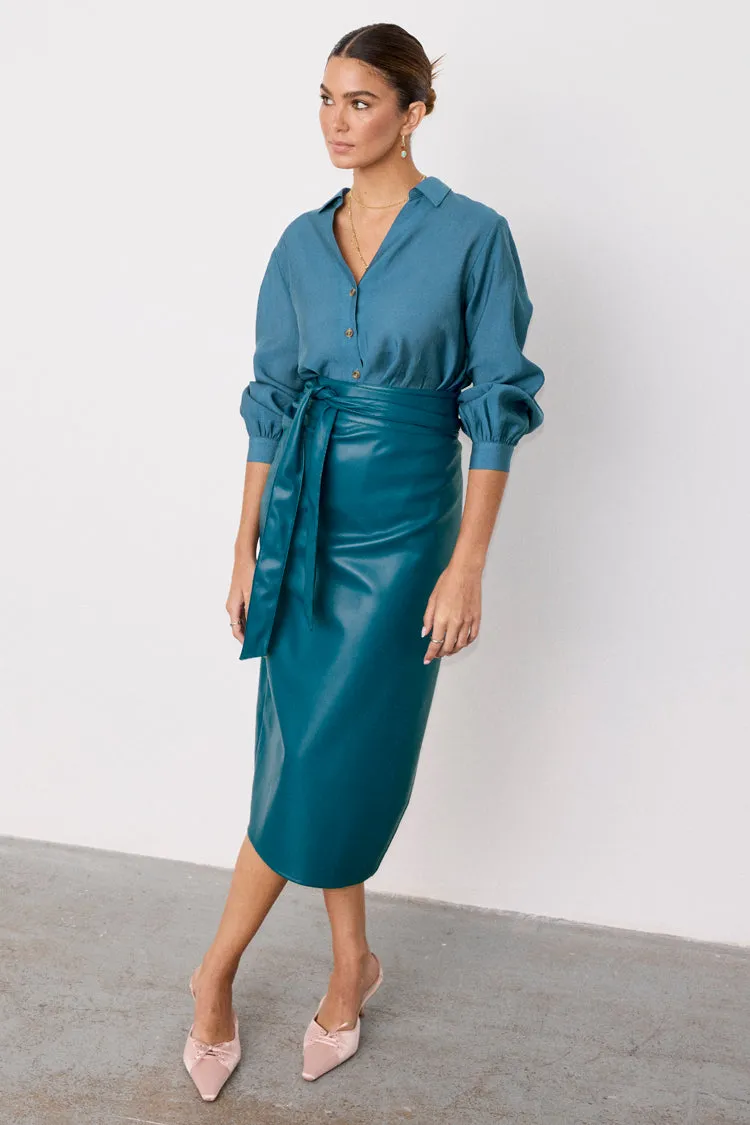 Teal Vegan Leather Jaspre Skirt