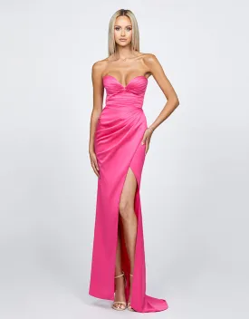 THE CITY PLEATED HIGH SPLIT GOWN B68D25L