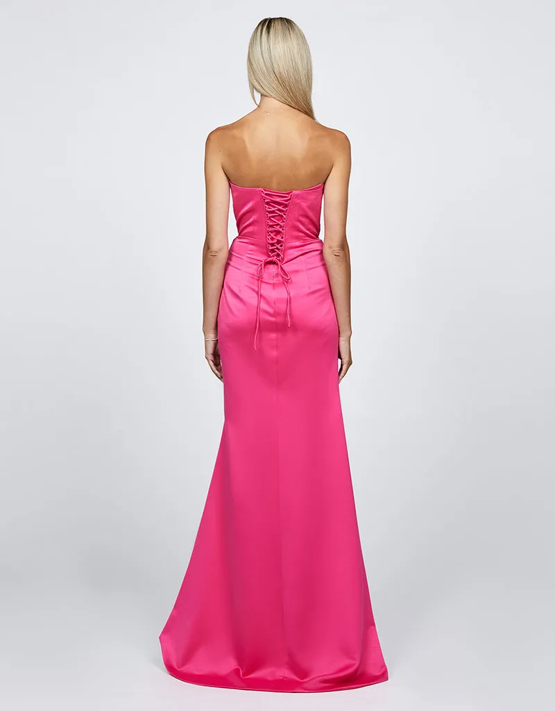 THE CITY PLEATED HIGH SPLIT GOWN B68D25L