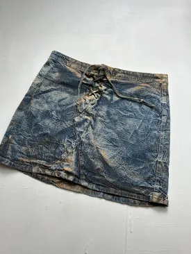 Tie & dye denim lace up mini skirt (S/M)