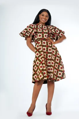 Zimife African Print Flare Midi Dress